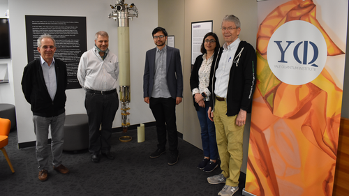 Left to right: Michel Devoret (Applied Physics), Rob Schoelkopf (Applied Physics), James Teoh, Shruti Puri (Applied Physics), Steven Girvin