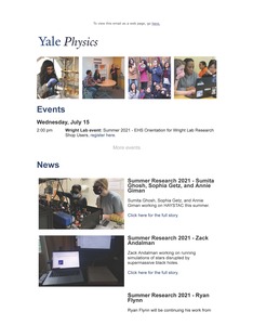 Physics Department Newsletter- July 2 &amp; 9, 2021
