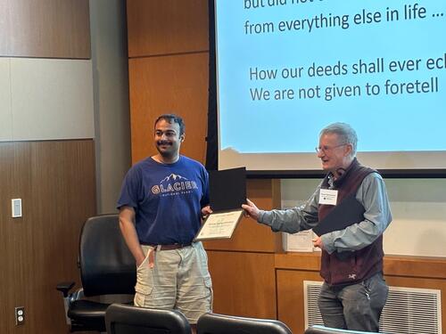 Photo (C) Michigan State University, NMP'25 Shasta Ramachandran receiving certificate for best young presenter at NMP'25
