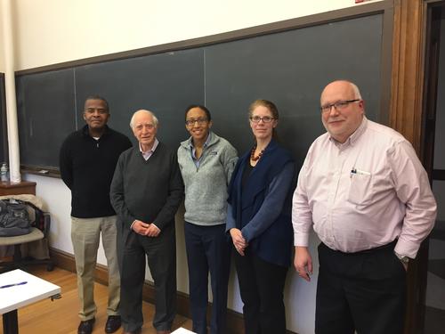 The thesis committee (L-R): O. Keith Baker, Francesco Iachello, Brooke Russell, Bonnie Fleming, Steve Lamoreaux. Image courtesy of Brooke Russell.