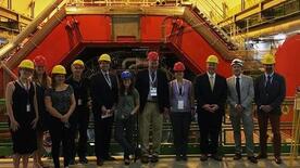 From left to right: Leticia Cunqueiro (ORNL); Sarah Charley (CERN-US protocol office); Friederike Bock (ORNL); Constantin Loizides (ORNL); Thomas (T.L.) Cubbage (Deputy Undersecretary of Science at the DOE);  Hannah Bossi (Yale graduate student); Jim Siegrist (Director of High Energy Physics at the DOE); Kristen Ellis  (Chief of Staff for the Undersecretary of Science at the DOE); Chris Fall (Director of the DOE Office of Science); Frederico Antinori (Padova/CERN); Mateusz Ploskon (LBL). Photo courtesy of B