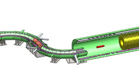 The Mu2e detector is a particle physics detector embedded in a series of superconducting magnets, as shown here.
