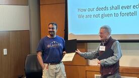 Shasta Ramachandran receiving certificate for best young presenter at NMP'25