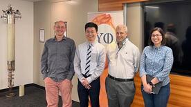 Left to right: Jack Harris (advisor), Yiqi Wang, Rob Schoelkopf (Applied Physics), and Shruti Puri (Applied Physics), Yoni Kahn (UIUC)